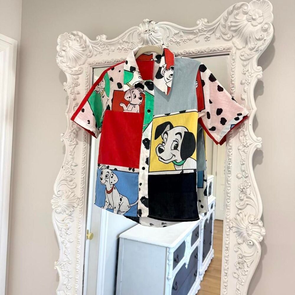 New York Couture Vintage Disney 101 Dalmatians Patchwork Button-down Shirt